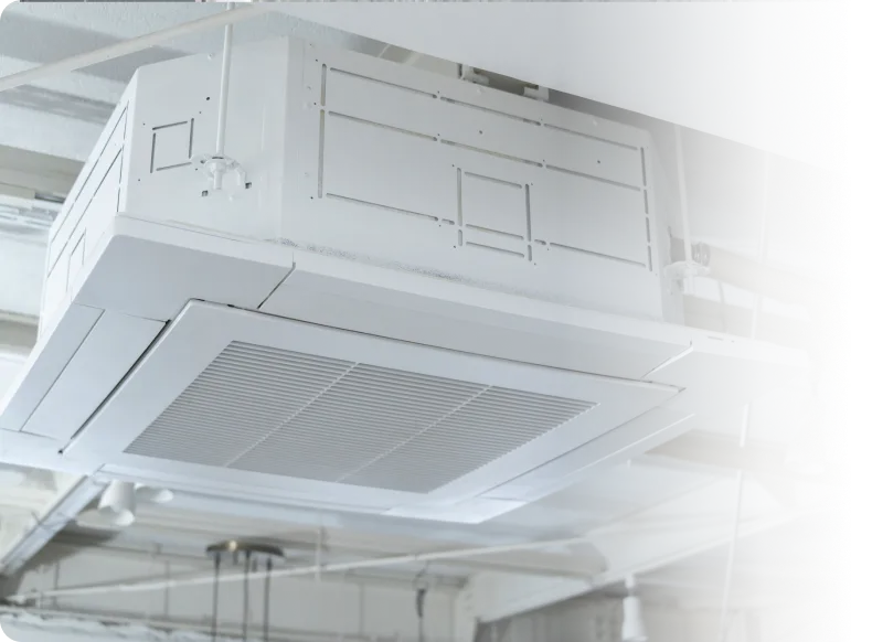 天井に設置された業務用空調設備の内部構造